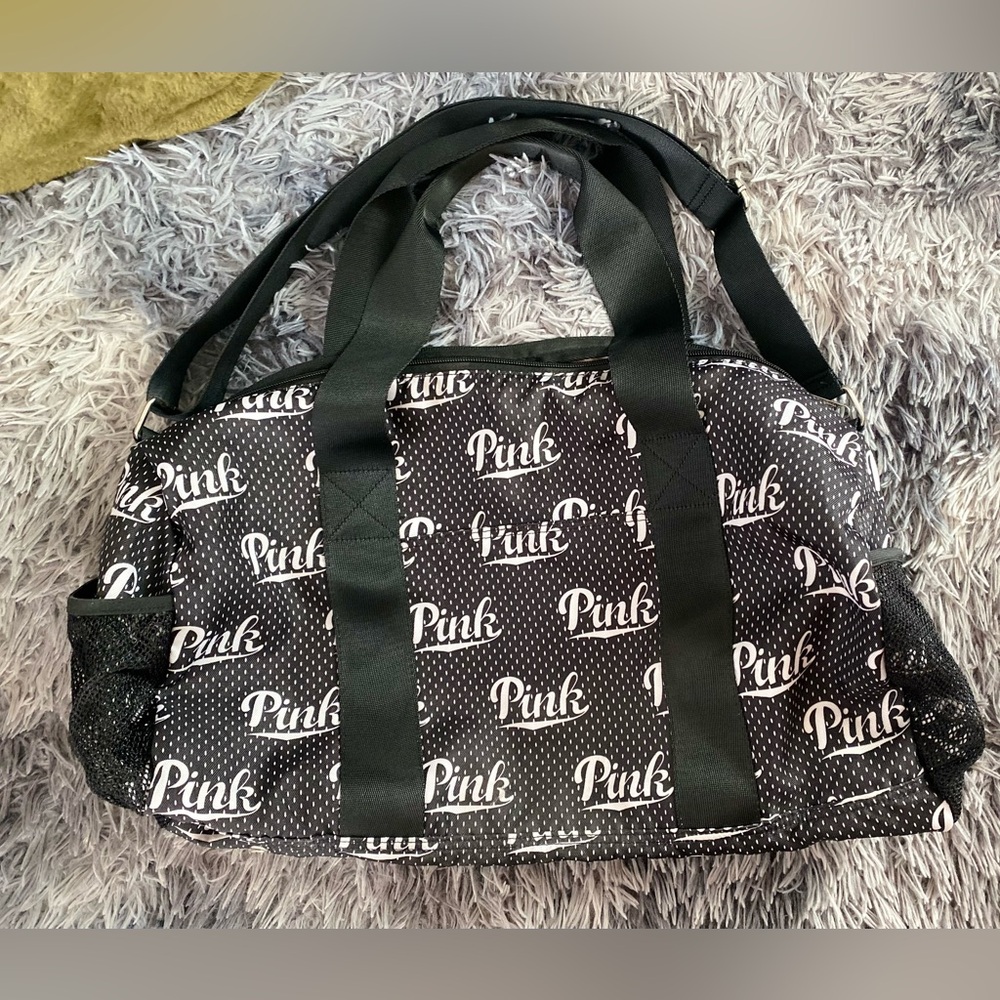 PINK Victoria's Secret Black and White Logo Small Duffle Bag